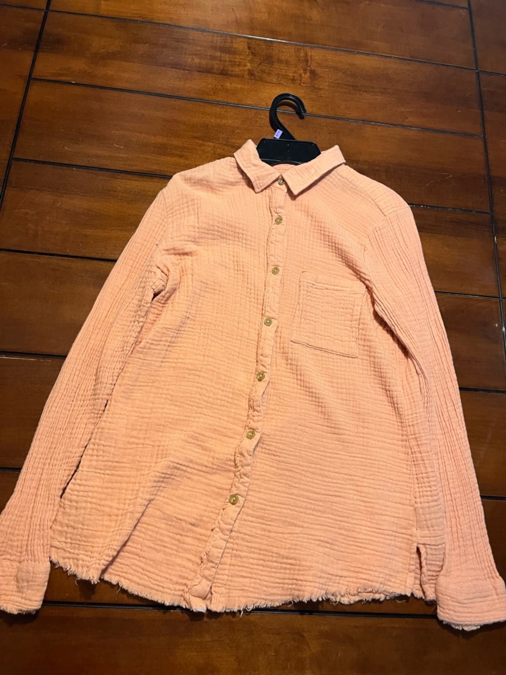 Textured Light Orange Button-Up Shirt
